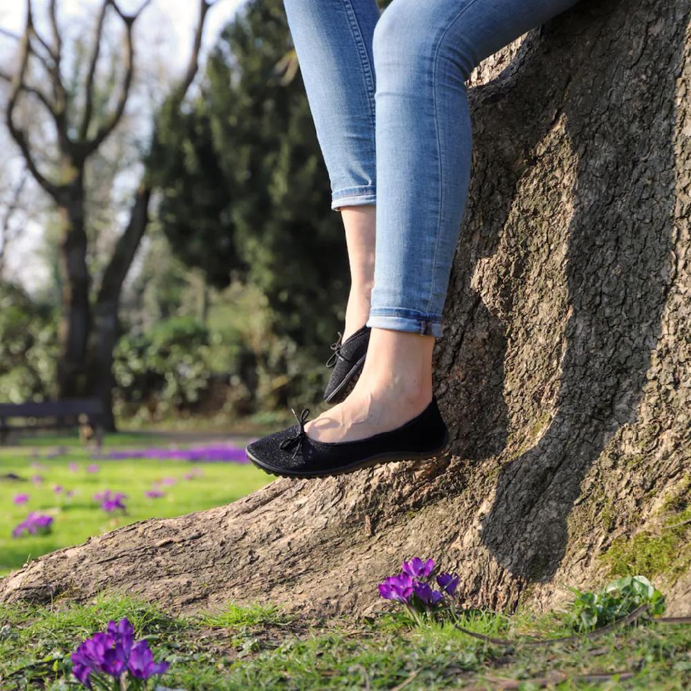 Leguano Barfußschuh »TANGO« Ballerina Slipper Bequemschuh mit Zierschleife und Glitzer online bestellen Zeitlich begrenztes Angebot