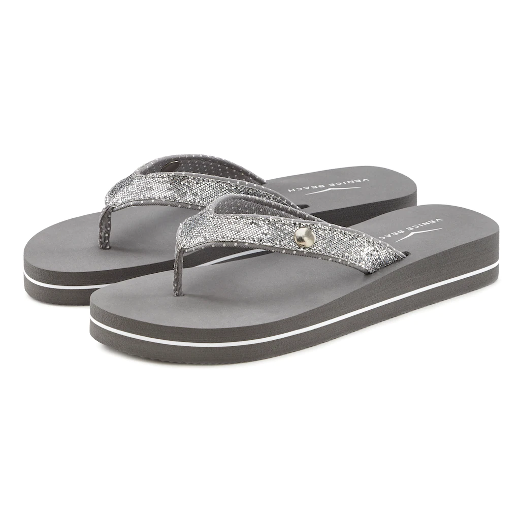 Venice Beach Badezehentrenner Sandale Pantolette Badeschuh ultraleicht mit Glitzerband VEGAN Fabrik Onlineshop