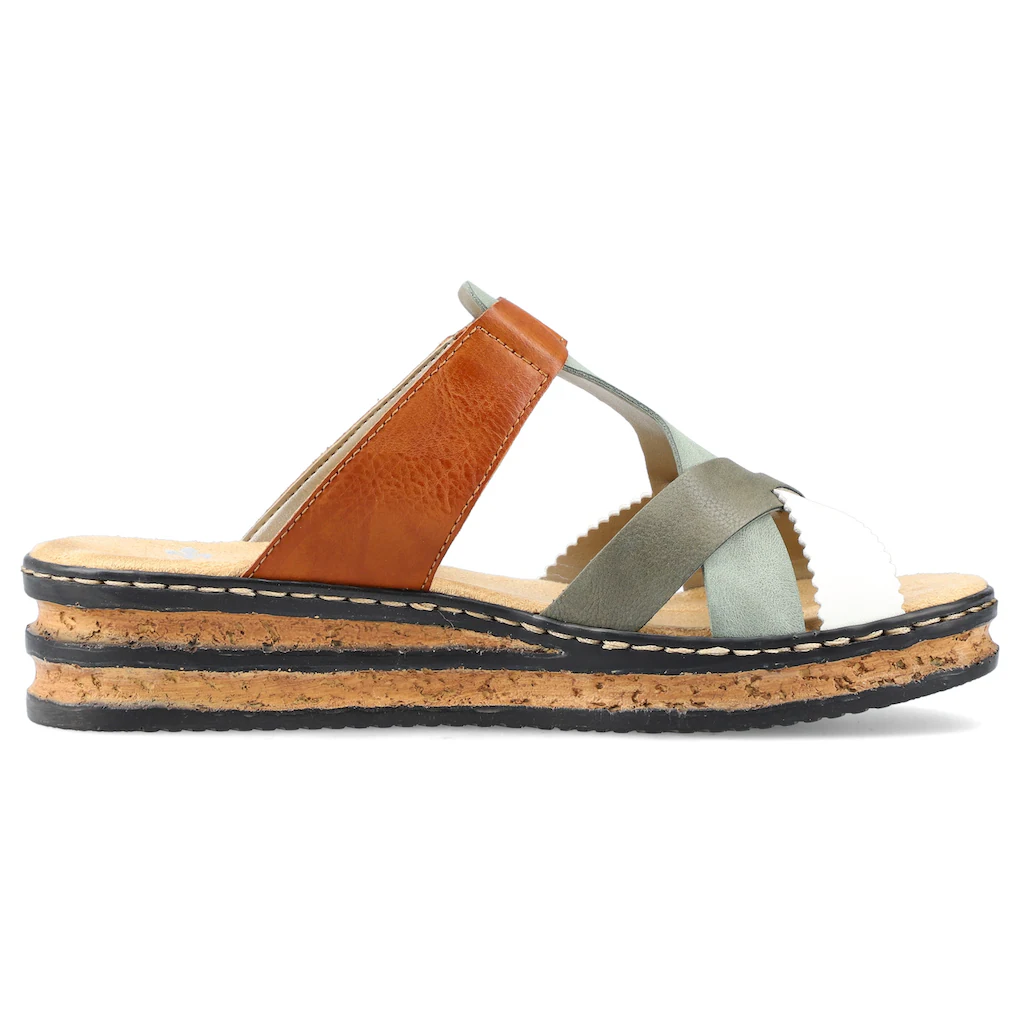 Rieker Pantolette Keilabsatz Sommerschuh Schlappen mit praktischem Klettriemchen online bestellen Online Shopping