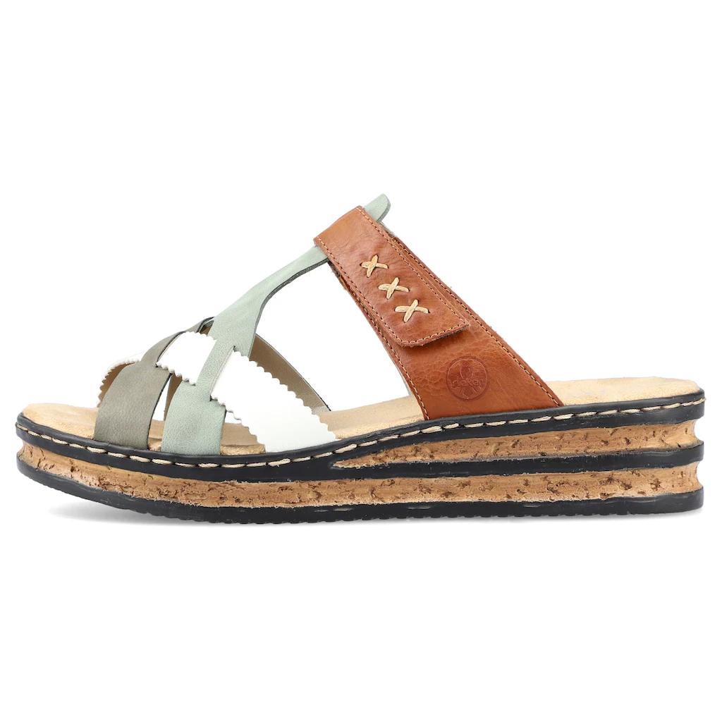 Rieker Pantolette Keilabsatz Sommerschuh Schlappen mit praktischem Klettriemchen online bestellen Online Shopping