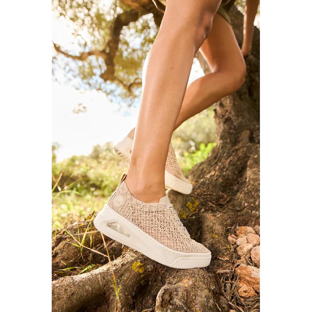 Rieker Plateausneaker Schnürschuh Halbschuh in sommerlicher Makramee-Optik Sonderangebot der Fabrik