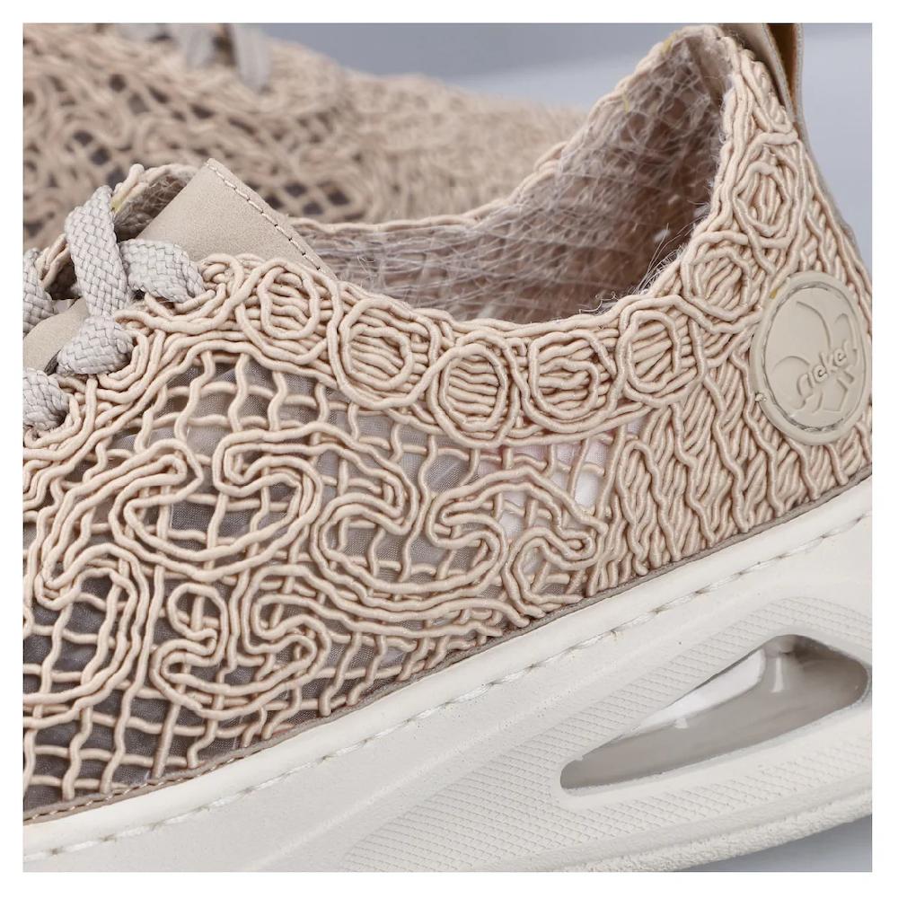 Rieker Plateausneaker Schnürschuh Halbschuh in sommerlicher Makramee-Optik Sonderangebot der Fabrik