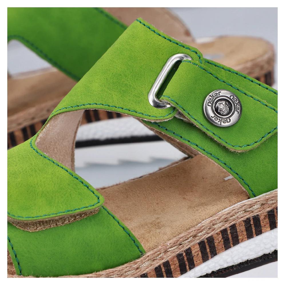 Rieker Pantolette Sommerschuh Strandschuh Hausschuh mit trendigem Keilabsatz Fabrikladen