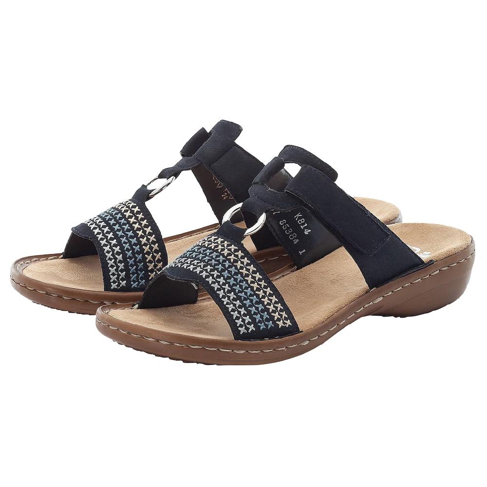 Rieker Pantolette Keilabsatz Sommerschuh Schlappen mit schöner Stickerei online bestellen Muttertagsangebot
