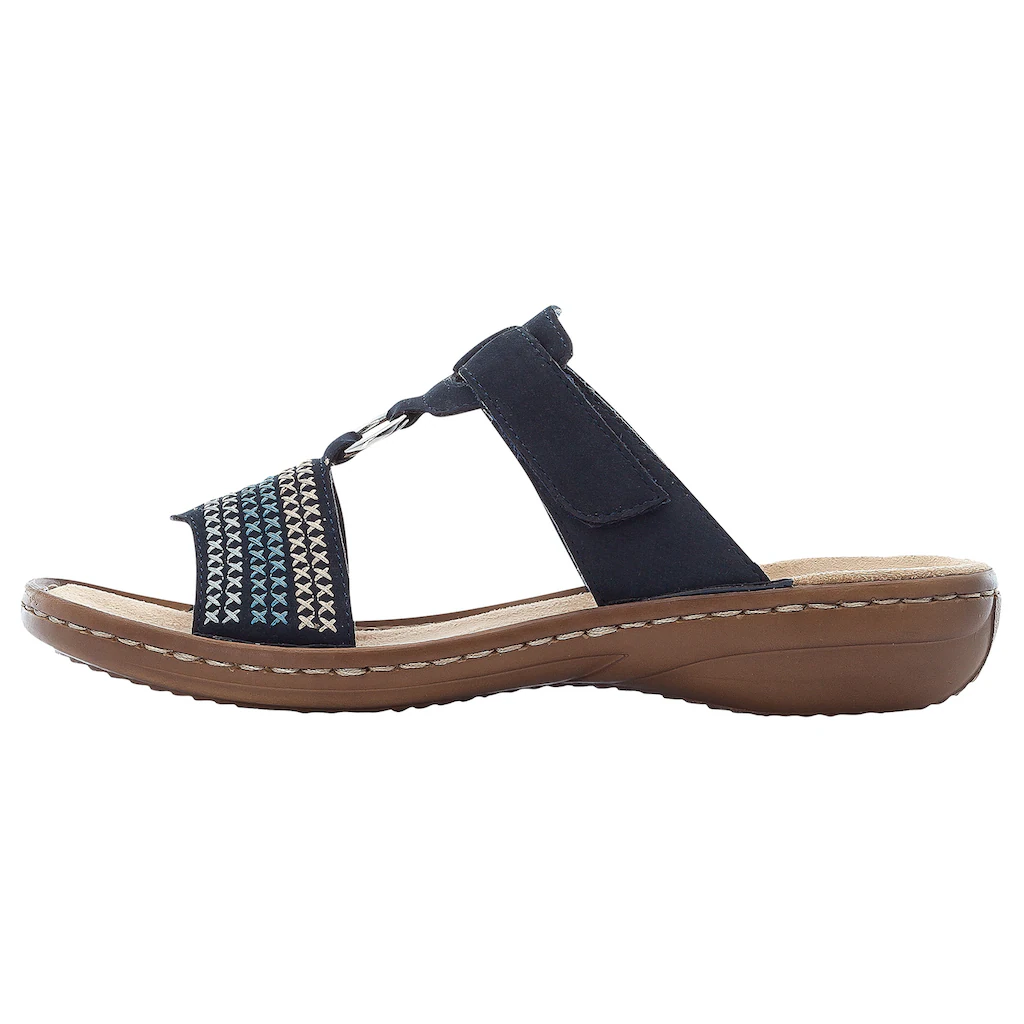 Rieker Pantolette Keilabsatz Sommerschuh Schlappen mit schöner Stickerei online bestellen Muttertagsangebot