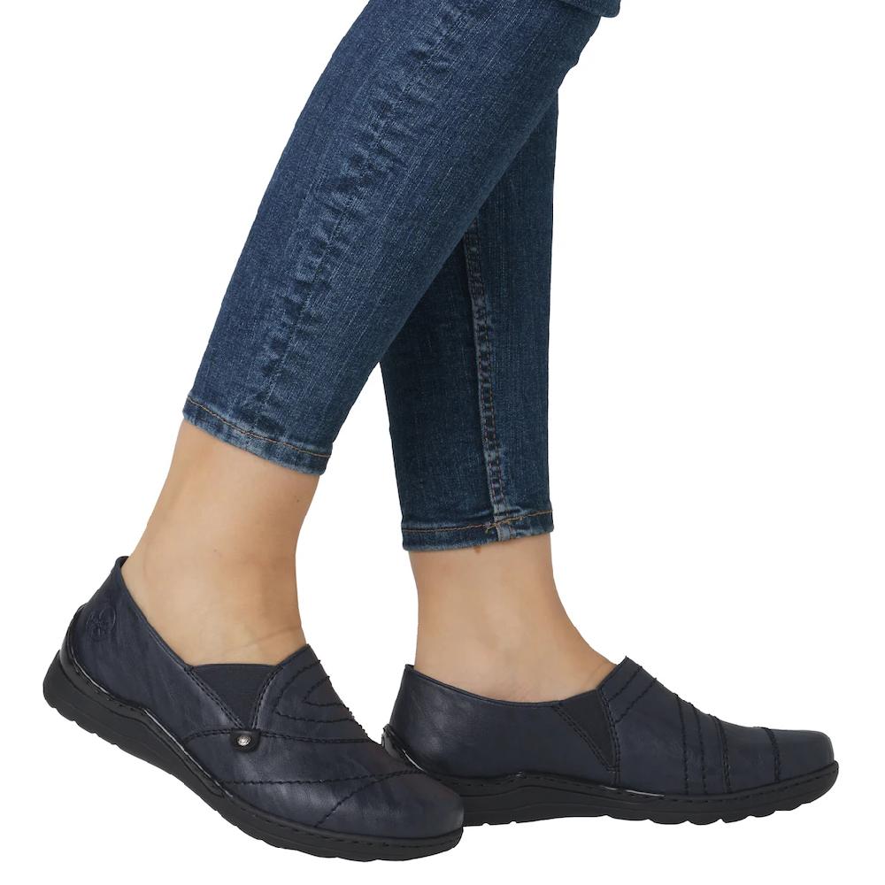 Rieker Slipper Schlupfschuh Halbschuh Slip on mit Stretcheinsatz und Ziersteppung kaufen Bestseller