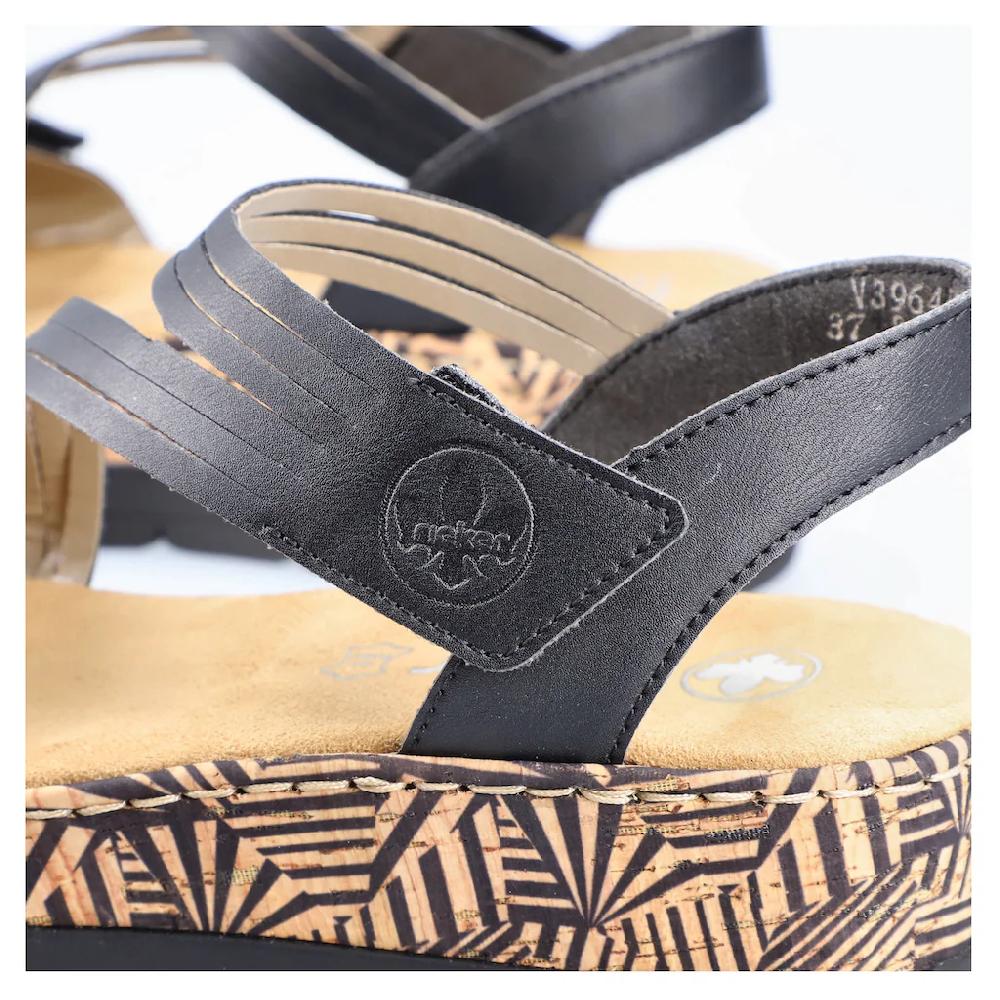 Rieker Keilsandalette Sommerschuh Sandale Keilabsatz mit gemusterter Plateausohle ▷ für Speichern exportieren