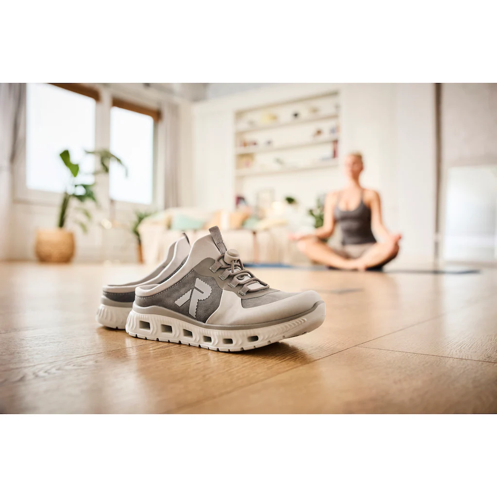 RIEKER Sport Clog Schlupfschuh Sabot Sneaker mit aufgesetztem Schnellverschluss Lagerräumung