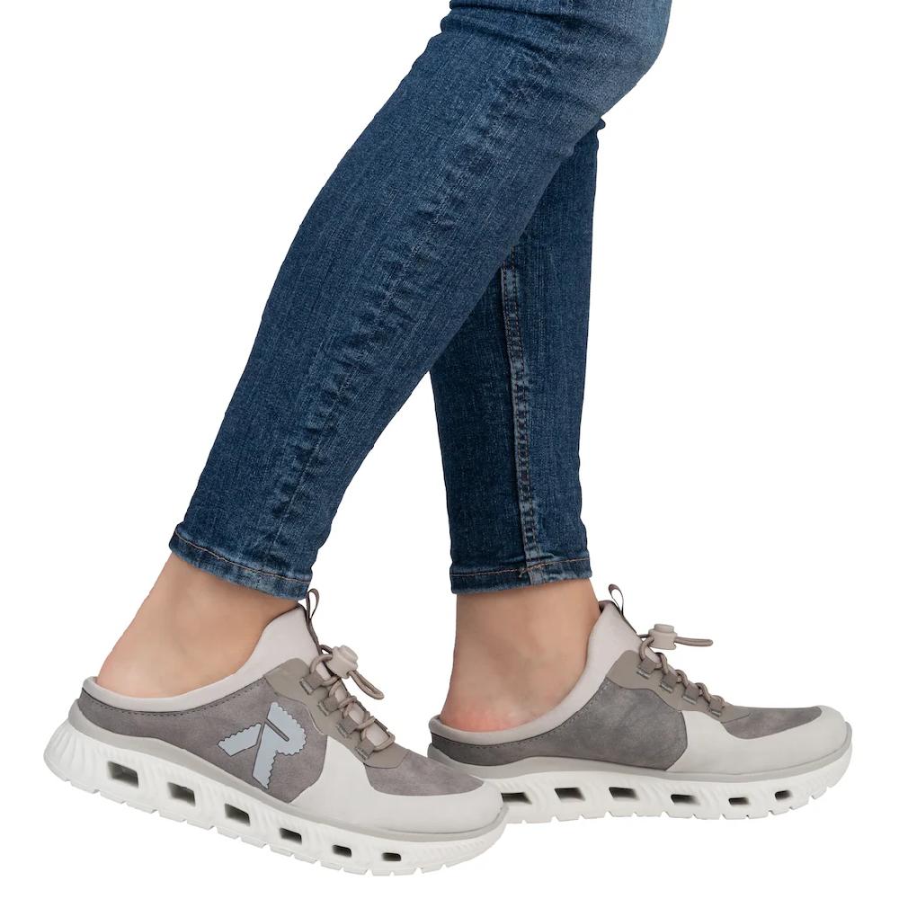 RIEKER Sport Clog Schlupfschuh Sabot Sneaker mit aufgesetztem Schnellverschluss Lagerräumung