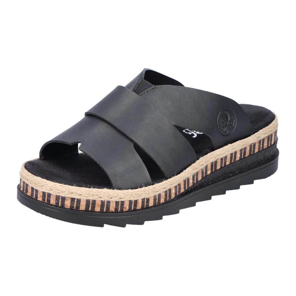 Rieker Pantolette Keilabsatz Sommerschuh Schlappen mit Bastumrahmung bestellen Sonderangebote