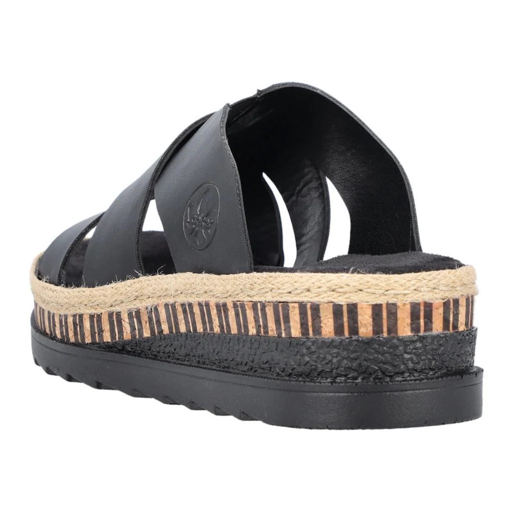 Rieker Pantolette Keilabsatz Sommerschuh Schlappen mit Bastumrahmung bestellen Sonderangebote