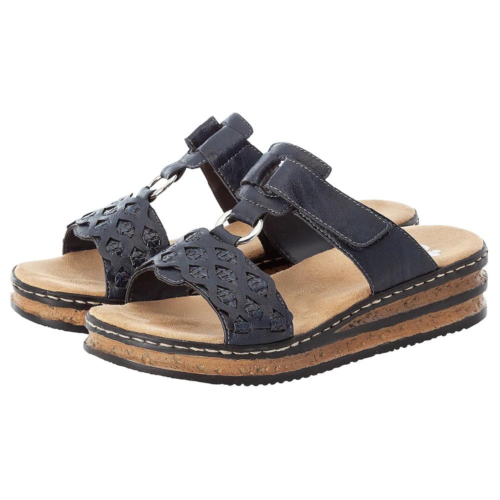 Rieker Pantolette Keilabsatz Sommerschuh Schlappen mit Riemchen in Flechtoptik ▷ für Clearance-Verkauf