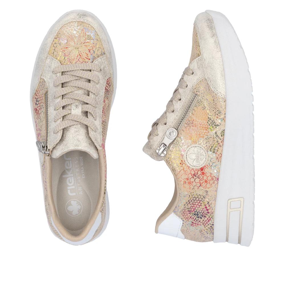 Rieker Plateausneaker Freizeitschuh Schnürschuh Halbschuh mit dezentem Goldschimmer ▷ für im Angebot
