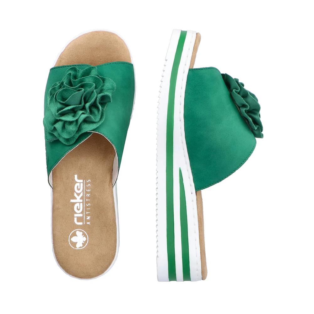 Rieker Pantolette Sommerschuh Poolslide Strandschuh Keilabsatz mit Klettverschluss Bestseller