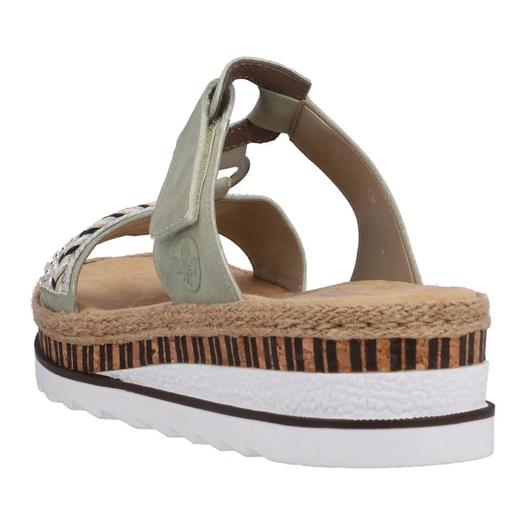 Rieker Pantolette Keilabsatz Sommerschuh Schlappen mit Zierperlen besetzt kaufen 50% Rabatt mit kostenlosem Versand