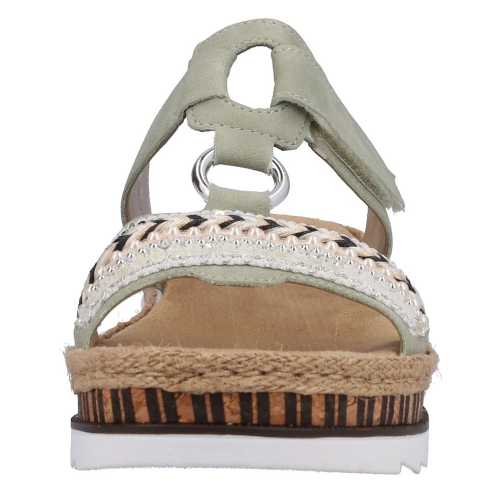Rieker Pantolette Keilabsatz Sommerschuh Schlappen mit Zierperlen besetzt kaufen 50% Rabatt mit kostenlosem Versand