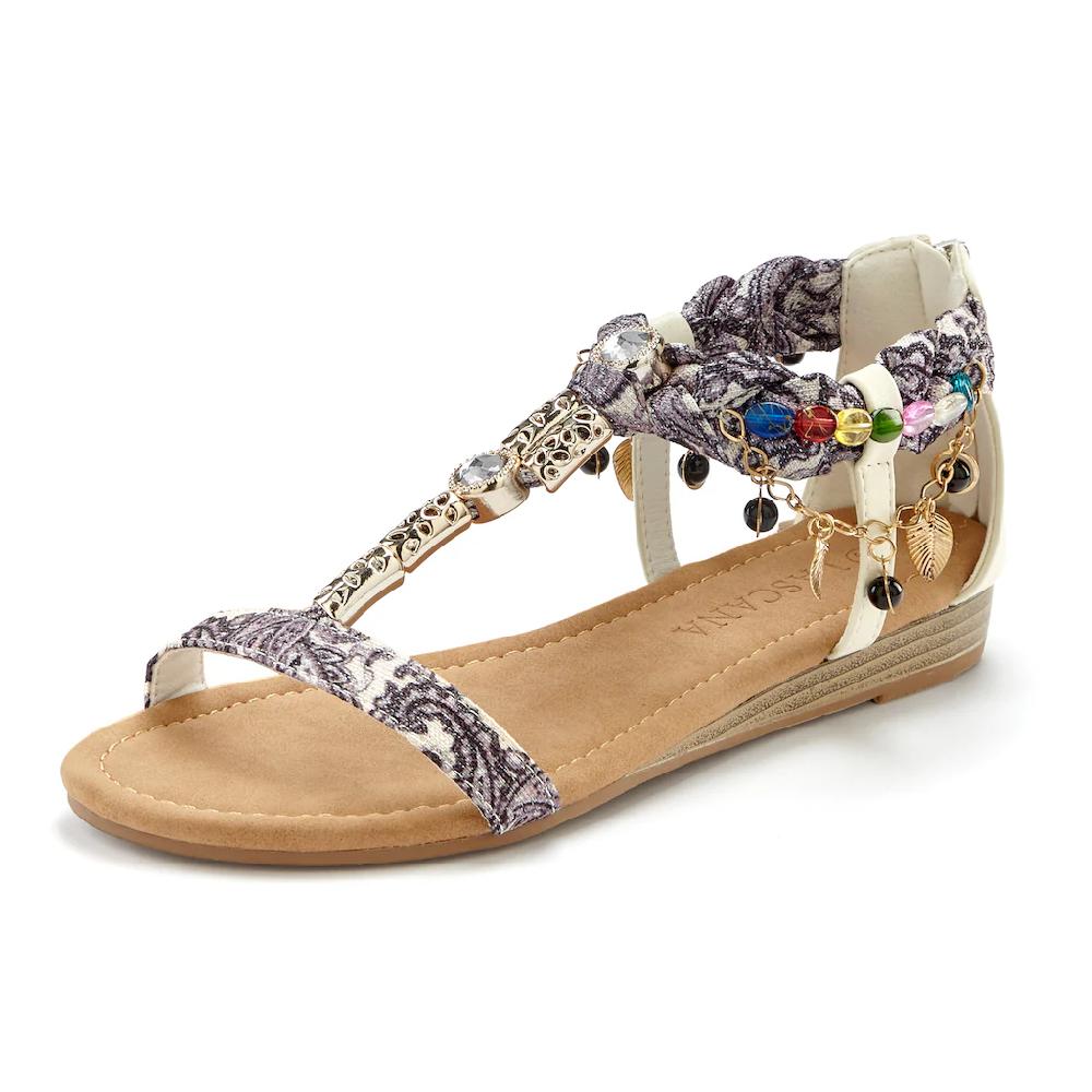 LASCANA Sandale Sandalette Sommerschuh mit Schmuckkettchen und Schmucksteinen VEGAN Speichern exportieren