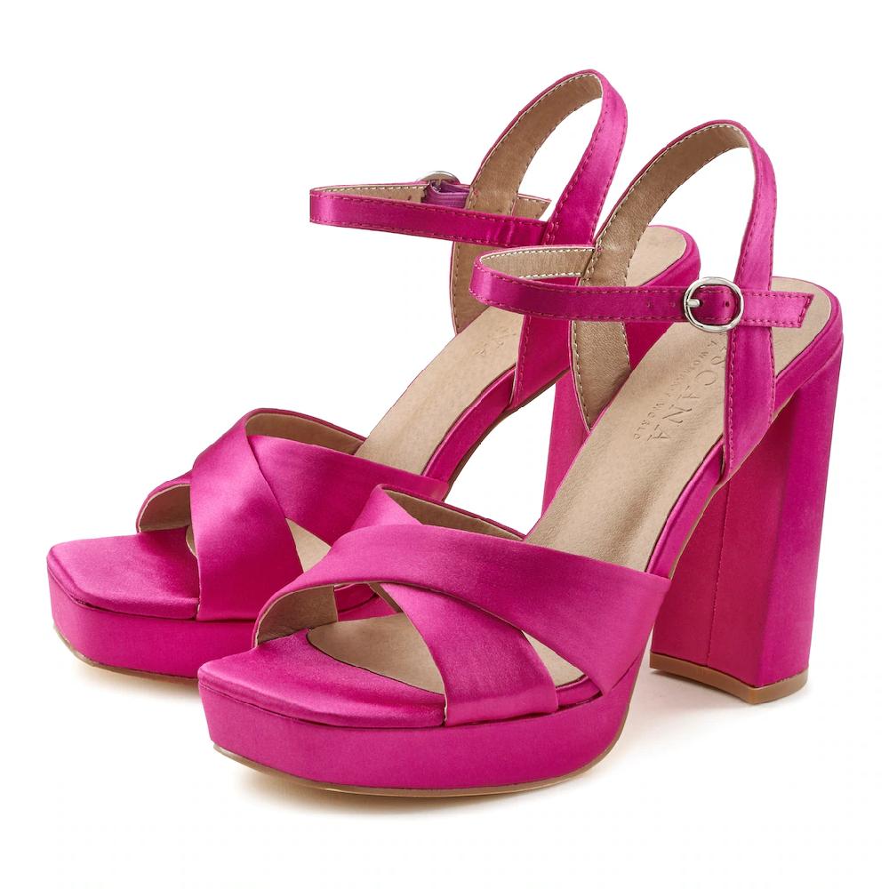LASCANA Riemchensandalette High Heel Sandale mit Plateau & Blockabsatz in Satin Optik VEGAN Black Friday
