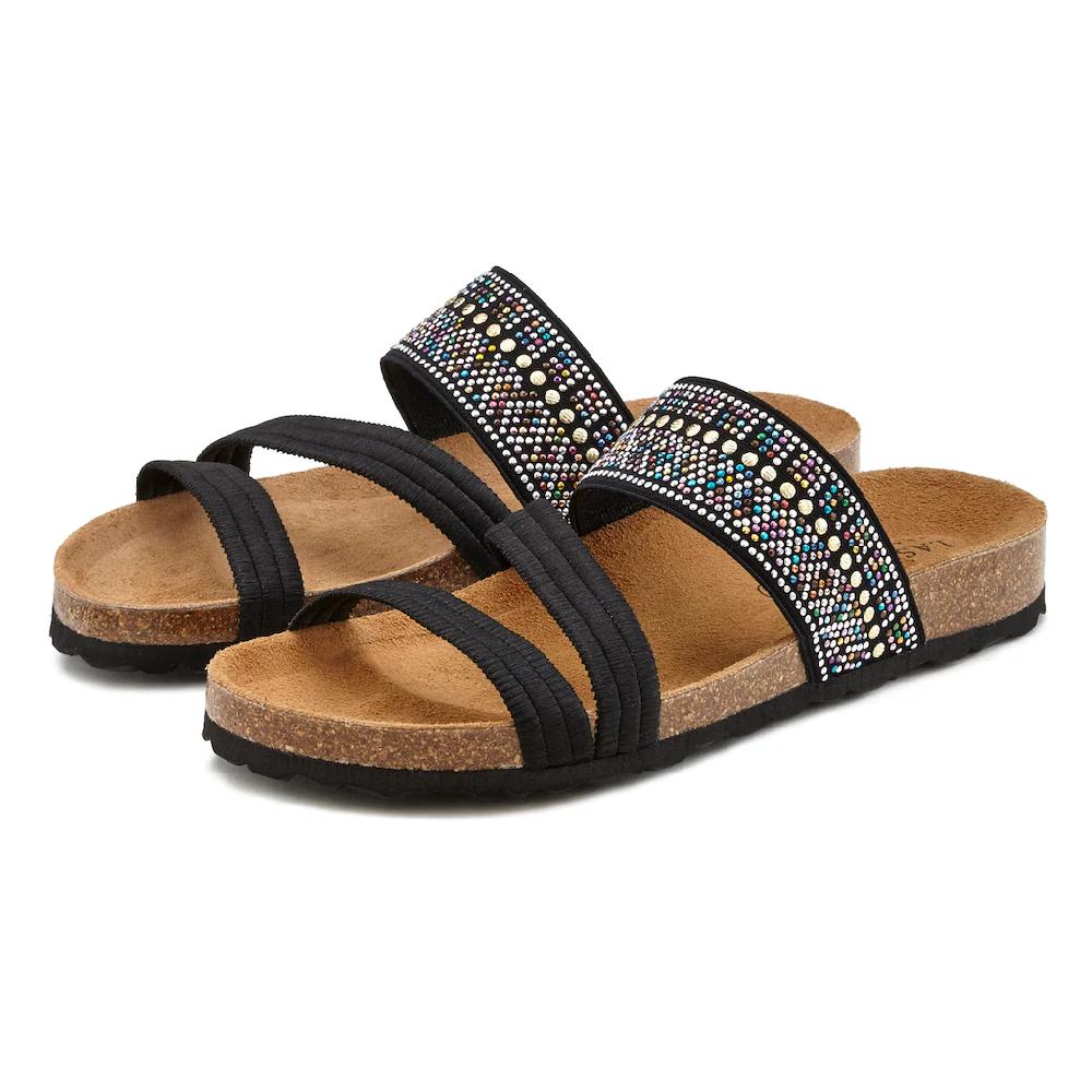 LASCANA Pantolette Mule Sandale offener Schuh mit Korkfußbett und elastischen Riemen Blitzangebot