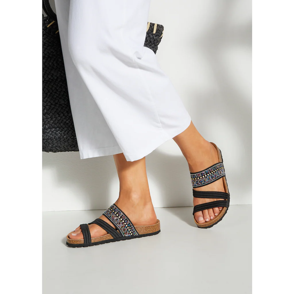 LASCANA Pantolette Mule Sandale offener Schuh mit Korkfußbett und elastischen Riemen Blitzangebot