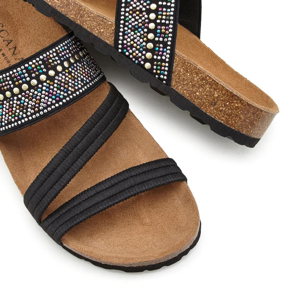LASCANA Pantolette Mule Sandale offener Schuh mit Korkfußbett und elastischen Riemen Blitzangebot