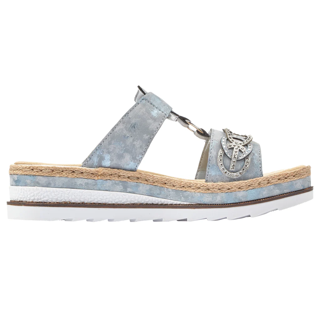 Rieker Pantolette Plateau Sommerschuh Schlappen mit Strass-Stein-Verzierung online bestellen Letzter Tag