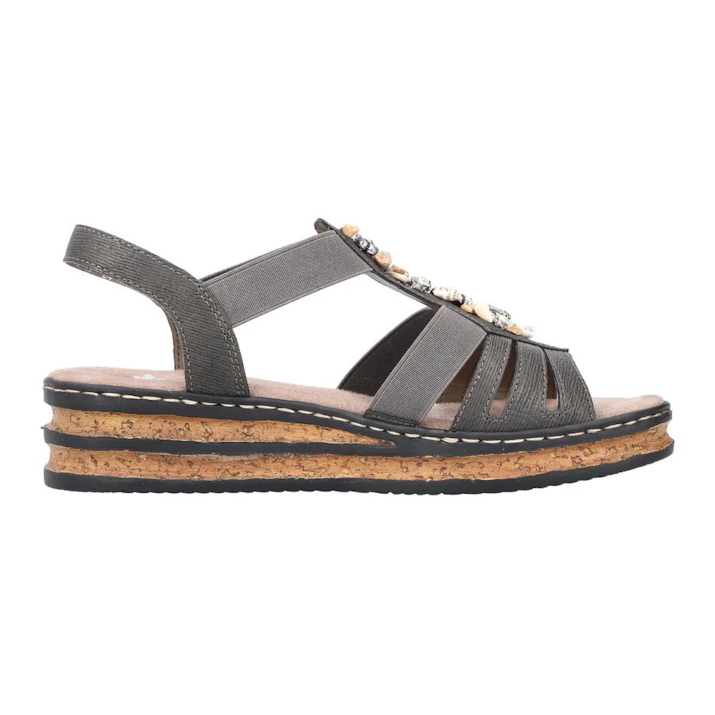 Rieker Riemchensandale Sommerschuh Sandalette Keilabsatz mit Schmucksteinen besetzt ▷ für Limitierter Zeitrabatt